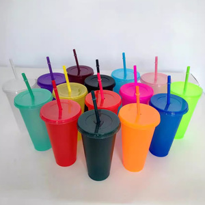 Vaso de Plástico Reutilizable de Pared Simple con Brillo de 24oz, con Tapa y Popote, para Café Helado, Recuerdos de Fiesta, Venta al por Mayor Personalizable - Product Image 4
