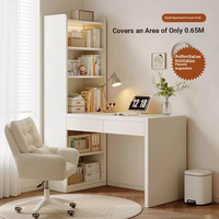 Escritorio Esquinero de Lujo en MDF con Estantería Integrada, Diseño Moderno y Ligero para el Hogar, Dormitorio, Uso con Computadora, Almacenamiento de Libros