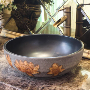 Bassin unique de style rétro européen Jingdezhen Home Art Comptoir rond en céramique artisanale Design moderne en pierre Lavabo - Product Image 2