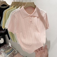 Kaos Sweater Wanita Lengan Pendek Kerah Turun Anti Kusut Bahan Bernapas Kasual Musim Panas 2026