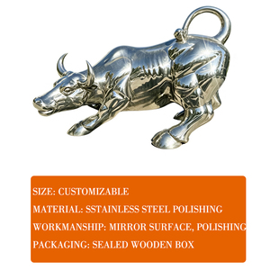 Sculpture de taureau de Wall Street en acier inoxydable poli miroir grandeur nature pour décoration extérieure de place publique - Product Image 4