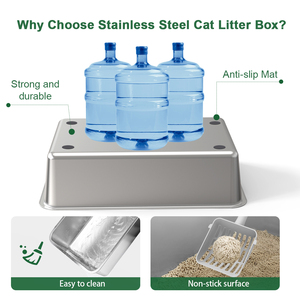Bac à litière <span class=keywords><strong>pour</strong></span> chat en acier inoxydable avec clôture en plastique et <span class=keywords><strong>marchepied</strong></span> 600x405x310mm Capacité 20L Durable et facile à nettoyer - Product Image 4