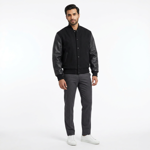 Vestes universitaires noires de luxe personnalisées, veste pour hommes, manches en cuir, veste universitaire pour hommes, confortable, haute qualité, OEM - Product Image 1