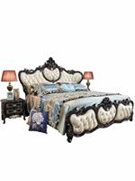 Lit double de style européen de 18 mètres, lit nuptial en bois massif avec détails sculptés, en cuir véritable, pour chambre principale, fabriqué au Guangdong