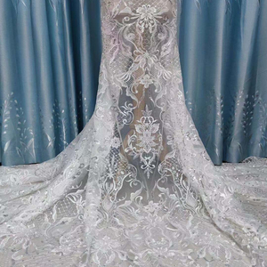 Sang Trọng 3D Cắt Ngoài Thị Trường Trắng Thụy Sĩ Voile Ren Thêu Sequin Đính Cườm Thêu Cô Dâu Ren Tùy Chỉnh Nặng Hạt Ống Vải - Product Image 1