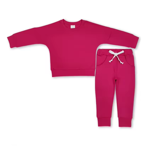 Ensemble jogging et haut à manches longues de couleur unie pour filles, tenue décontractée 2 pièces pour tout-petits - Product Image 3