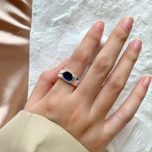 Dylam Grandiose Female Rock and Rock <b>Silver</b> Open <b>Ring</b> Blue Stone <b>Adjustable</b> Size Sterling <b>Silver</b> 925 Finger Chunky Lava <b>Rings</b> - Product Image 4