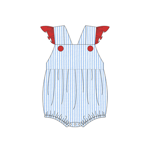 Conjuntos de <span class=keywords><strong>Ropa</strong></span> para Bebés Niñas con Rayas Azules y Rojas, de Algodón Seersucker, Monogramados, sin Mangas, para Verano, con Pantalones Bombachos - Product Image 4