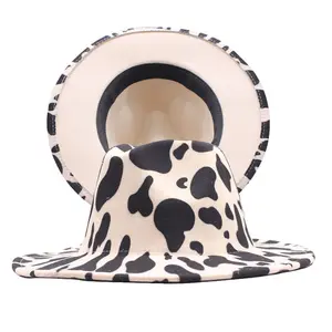 Chapéu Fedora de aba larga de luxo com listras de vaca de feltro de verão 2024 clássico unissex para mulheres