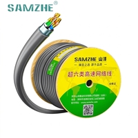 Kabel Ethernet Bulk SAMZHE 305m CAT6A SFTP 23AWG Tembaga Murni Berpelindung Ganda Kabel LAN Jaringan Dalam Ruangan Gulungan Kabel PVC 1000ft
