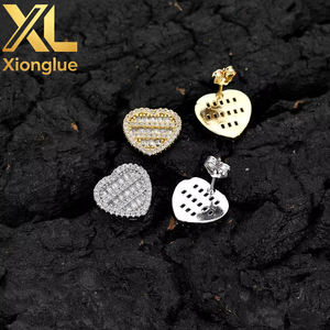 Pendientes de Moda con Forma de Corazón, Oro, Circonita Cúbica Baguette, Joyería Hip Hop para Hombre y Mujer, el Mejor Regalo - Product Image 4