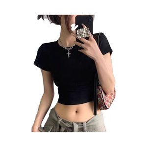 Mùa Hè Chất Lượng Cao Cotton Thoáng Khí Đinh Tán Mỏng Phù Hợp Với Trang Phục Chính Thức Của Phụ Nữ Crop Top Với Biểu Tượng Tùy Chỉnh In Ngắn Tay Áo Tee - Product Image 4