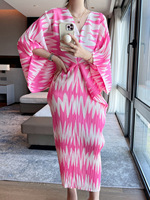 Robe plissée maxi décontractée style Miyake pour femme, ample, à imprimé numérique, manches chauve-souris, modeste