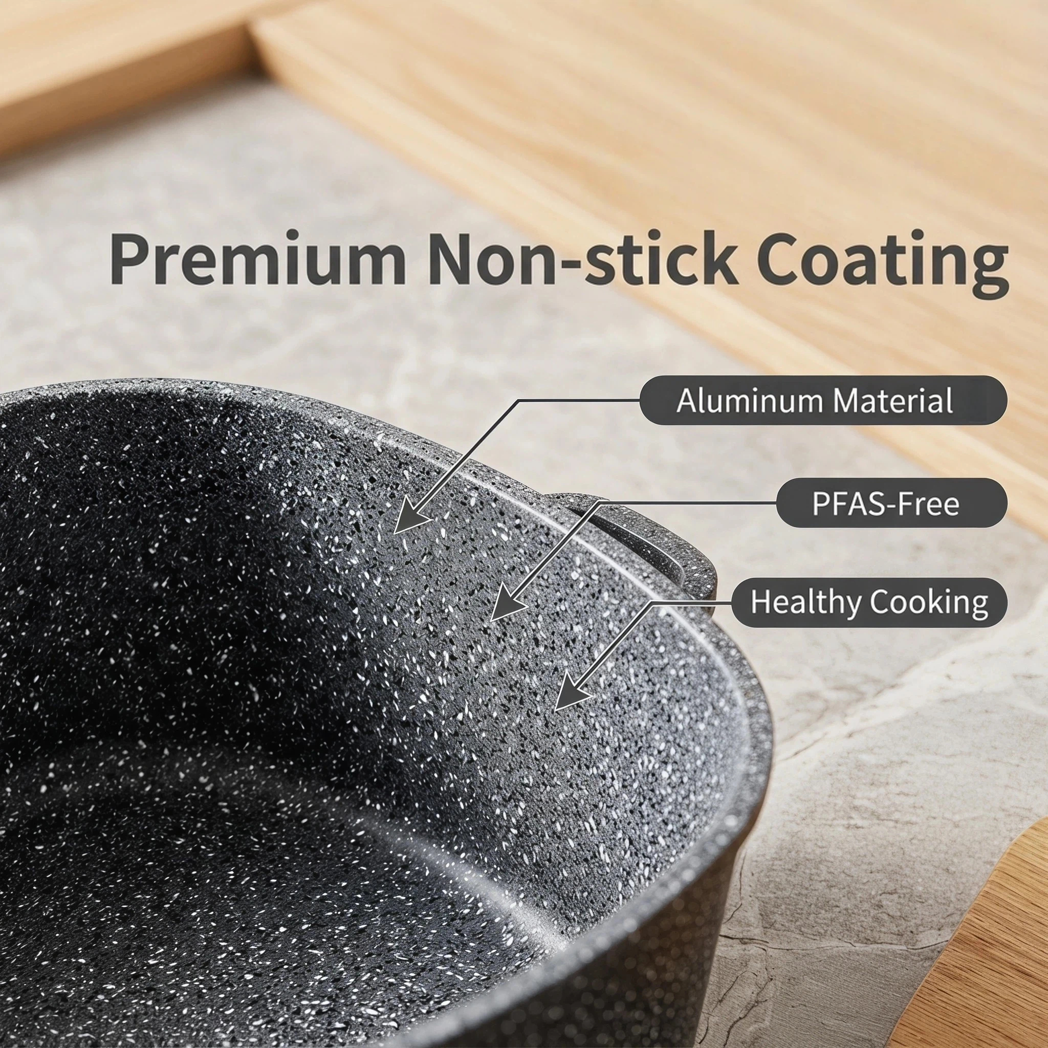 Eco-Friendly High Quality 20-28cm 2.3L-6.5L Die Cast Aluminum Alloy Black Non Stick Square Soup Pot Classic Design Cookware Set · image 2