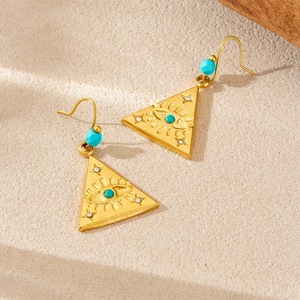 Triangle Evil Eye Jewelry <b>Set</b> Zinc Alloy Gold Tone With Turquoise <b>Beads</b> Women's Fashion Necklace Earrings <b>Set</b> - Product Image 3