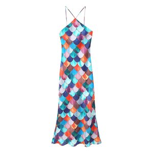 Vestido largo Halter para mujer Retro contraste Color sin mangas ceñido al cuerpo estampado bata 2025 elegante Primavera Verano señora fiesta vestidos de playa - Product Image 5