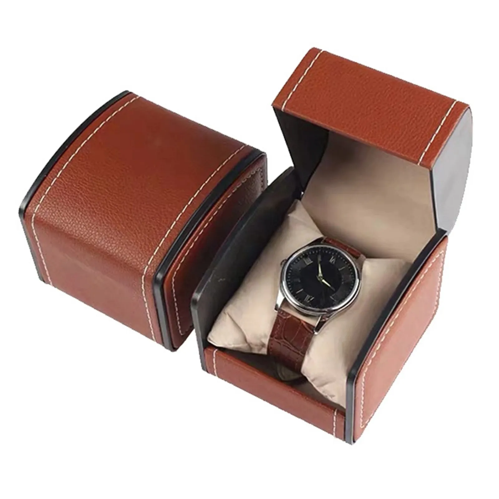 Portable Watch Box PU Leather Watch Case Organizer Storage Holder for Men Women Bracelet Vintage Jewelry Box with Leather Pillow