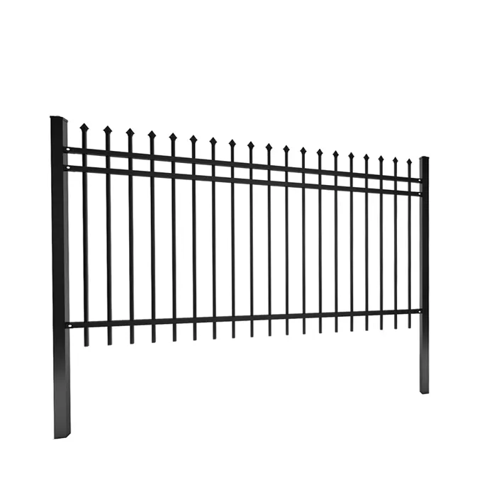 304 steel metal picket fence panels garden modern zinc steel picket fence 3rail steel fence panels