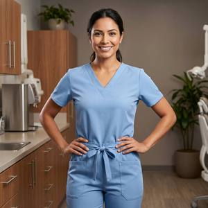 Fashionable V-Neck Short Sleeve Medical <b>Scrubs</b> <b>Set</b> Multi-pocket Jogger Pants Hospital <b>Scrub</b> Suit <b>Set</b> - Product Image 2