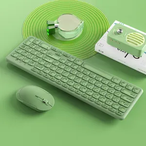 BOWカラフルキーボードマウスタイプライターコンピューター人間工学に基づいたUSBワイヤレスゲーミングキーボードホームオフィス用マウスコンボ