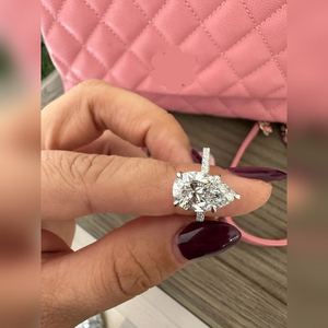 Anillo de Compromiso para Mujer con Diamante Cultivado en Laboratorio de Corte Pera de 3 Quilates, Chapado en Oro de 18K, Certificado IGI, Claridad VVS2-VVS1, Envío Global de Lujo - Product Image 3