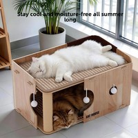 Lit carré pour chat de style nordique d'été, double couche, avec griffoir en sisal, design semi-fermé et tapis rafraîchissant pour une sensation de sécurité.
