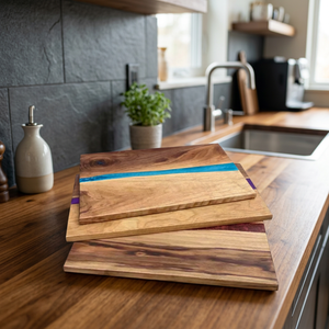 Tabla de cortar hecha a mano de madera y resina epoxi – Tabla decorativa para cortar y servir en la cocina - Product Image 4