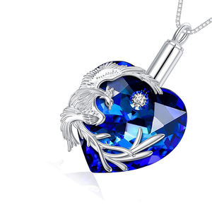 Collar con colgante de cristal de corazón para mujer, urna de cremación de Fénix, recuerdo de acero inoxidable para cenizas, joyería conmemorativa de restos - Product Image 6