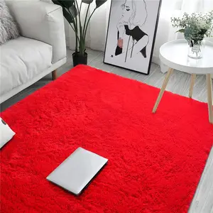 American style nature eco-friendly linen Ultra Soft Solid Red Fluffy Long Fur Carpet machine washable