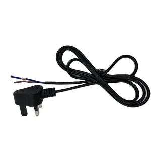 1.5m black BS 1303 power cord 5a 250v with stripped end HO3VVH2-F 2x0.75mm2