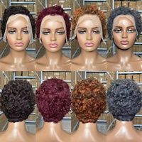 Perruque courte bouclée style pixie, couleur gris #   Perruque Lace Front 13x4 en Cheveux Humains Bouclés Jerry avec Baby Hair Frisés pour Femmes