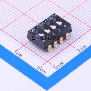 SDA04H0SBD DIP Switch SMD-8P,7.5x12.1mm Switch Flat Toggle, Groove Type Single Pole Single Throw 4 2.54mm - Product Image 1