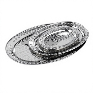 Plateau de service rond en métal et acier inoxydable - Product Image 1