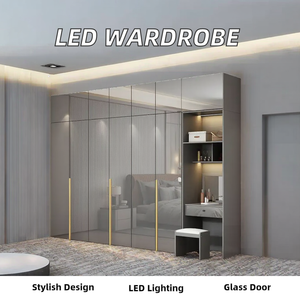 Muebles de Dormitorio Modernos Hechos a Medida, Armario de 6 Puertas con Luz LED y Puerta de Vidrio, Organizador de Ropa para el Hogar - Product Image 2