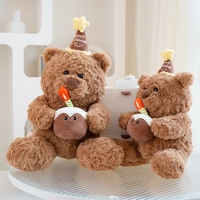 Adorable ours en peluche d'anniversaire, jouet en peluche doux avec gâteau et chapeau de fête pour enfants, garçons et filles, cadeau surprise joyeux anniversaire