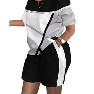 Jogger gym motard vêtements t-shirt shorts de sport grande taille femmes ensemble deux pièces ensembles pour femmes - Product Image 5