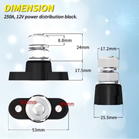 Bloc de distribution d'alimentation automobile en acier inoxydable avec connexion à boulon M10 de 3/8 po, 250 A, 12 V max, 48 V CC, borne de terre, noir et rouge