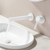 Robinet de lavabo mural moderne chromé personnalisé à 2 trous, monocommande en laiton avec cartouche céramique pour mélange eau chaude et froide