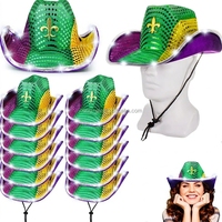 Mardi Gras LED-Cowboyhut Unisex Modische Hüte für Mädchen Jungen Batteriebetriebenes Licht Abschlussfeier Tanzparty Feiertagsbedarf