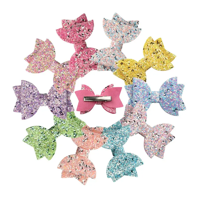 HONEY FLOWER 3 inch New Design Glitter Stars Sequins bowknot hair bows Hair Accessories Hairgrips Bow for Girls