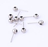 Boule traversante en acier inoxydable, perles avec trou, clous d'oreilles, boucles d'oreilles, accessoire de fabrication de bijoux