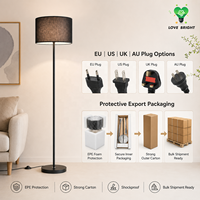 Lampadaire moderne à abat-jour cylindrique en tissu, design simple et flexible, avec prise secteur, LED à intensité variable, base métallique, pour chambre et salon