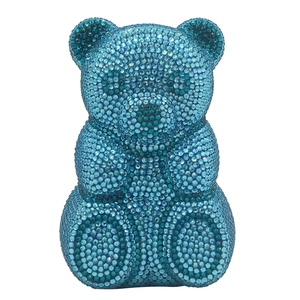 Cute <strong>Green</strong> Bow Flat Bottom Full of Diamonds Bear Dinner Bag Luxury Banquet Diamond <strong>Clutch</strong> Women's Rhinestone Bolsa Feminina - Product Image 6