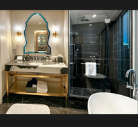 Lavabo en marbre Calacatta Viola, lavabo de luxe fait main en pierre, lavabo en marbre satiné, pieds de meuble de salle de bain en laiton doré