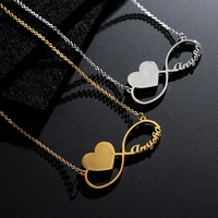 Collier personnalisé en acier inoxydable plaqué or avec chaîne, motif cœur et symbole infini, pour couple, avec nom et photo