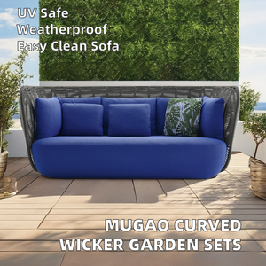 MUGAO, muebles modernos, conjunto de jardín Modular de mimbre curvo, pequeño sofá de <span class=keywords><strong>exterior</strong></span> para entretenimiento <span class=keywords><strong>Exterior</strong></span> con bambú para sala de estar - Product Image 4