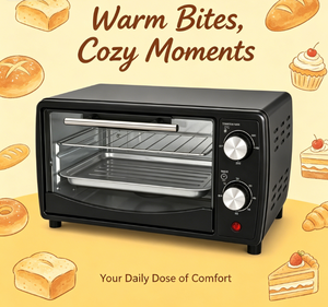 Mini Horno Tostador Eléctrico Negro de 11L, 800W de Potencia, Temporizador de 60 Minutos, Puerta de Vidrio, Asa de Acero Inoxidable para Comidas Rápidas, Bocadillos y Uso en Exteriores - Product Image 6
