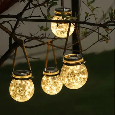 Hot Selling IP65 Outdoor Garden LED Solar Light Crack Mason Jar Glass String Light Waterproof Decorative Lighting