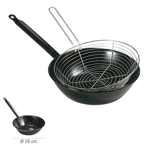 Padella smaltata con manico / 28 cm. Con cestello per frittura - Product Image 1