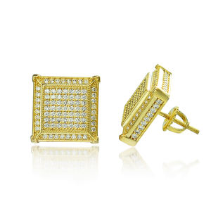 ต่างหูผู้ชาย ชุบทองคำ 14k รูปทรง<span class=keywords><strong>ส</strong></span>ี่เหลี่ยมประดับเพชร CZ - Product Image 6